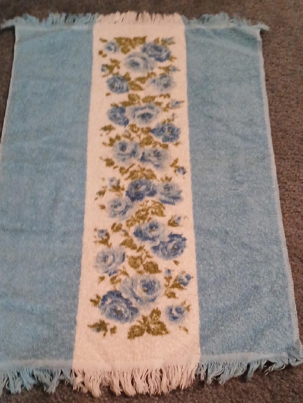Sears Light Blue Floral Panel Bath Towel with Fringe
